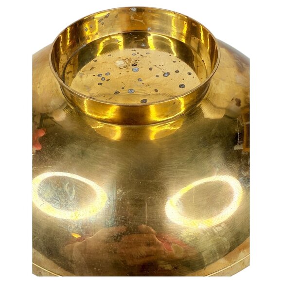 Vintage Enamel Cloisonne Christmas Tree Bowl 9" Holly Handcrafted Brass Pedestal - Picture 6 of 6